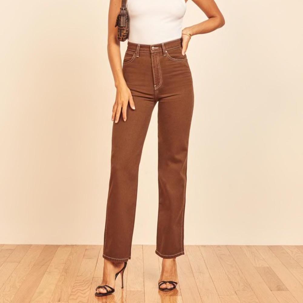 Reformation- Cowboy High Rise Straight Jeans in Chocolate - 24